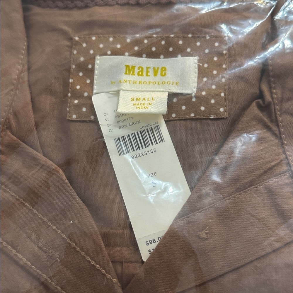 NWT! Anthropologie Tan Brown The Bennet Buttondown Shirt by Maeve 🐈 - Picture 6 of 7